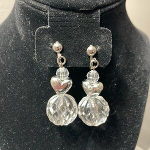 Silver tone heart and plastic ball earrings clip on